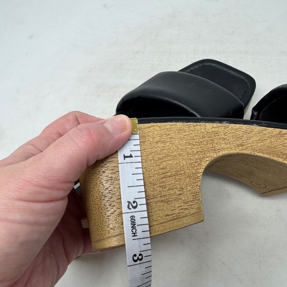 Steve Madden Black Leather Padded Square Toe Platform Slide Sandals Size 8 - Picture 11 of 12